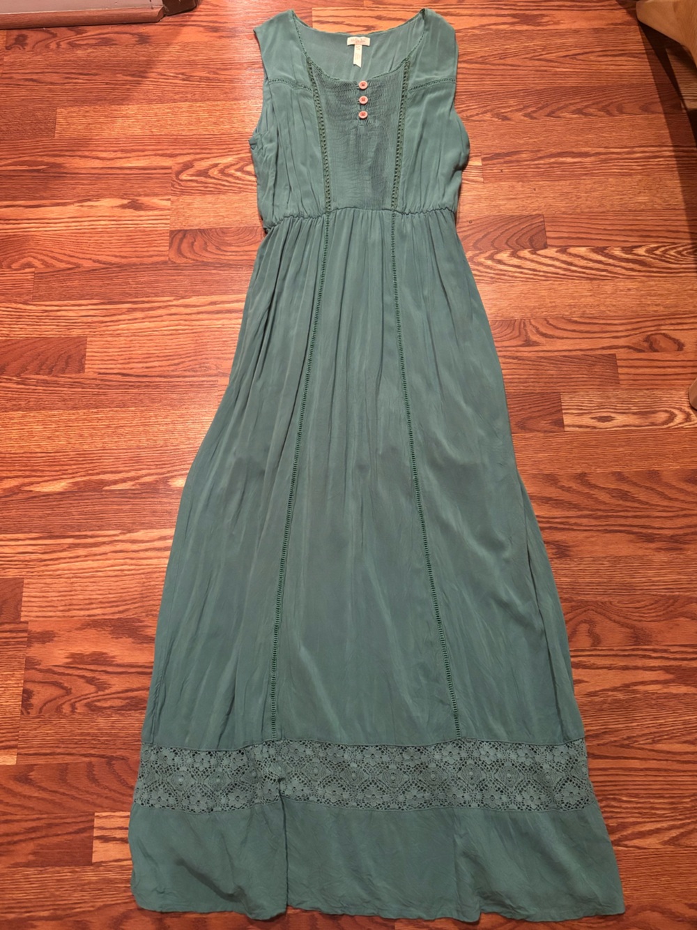 Matilda Jane Green Sleeveless Long Maxi Dress with Lace Trim Sz L